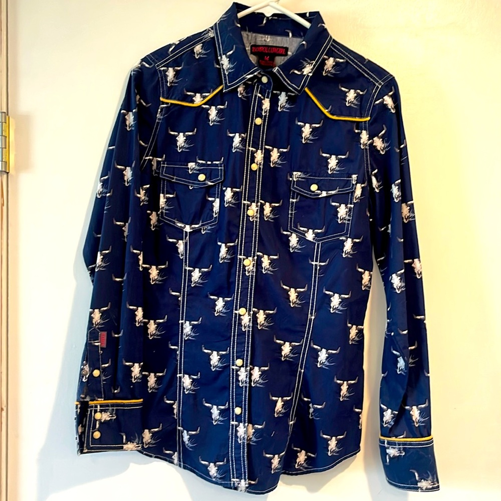 Navy Rock and Roll Cowgirl button down